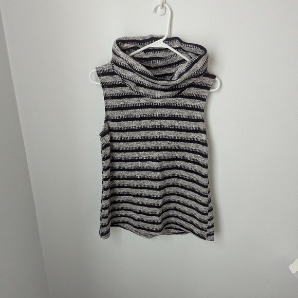 Dolan by Anthropologie Black & Gray Striped Sleeveless Cowl Neck Sweater, Medium - Picture 2 of 4